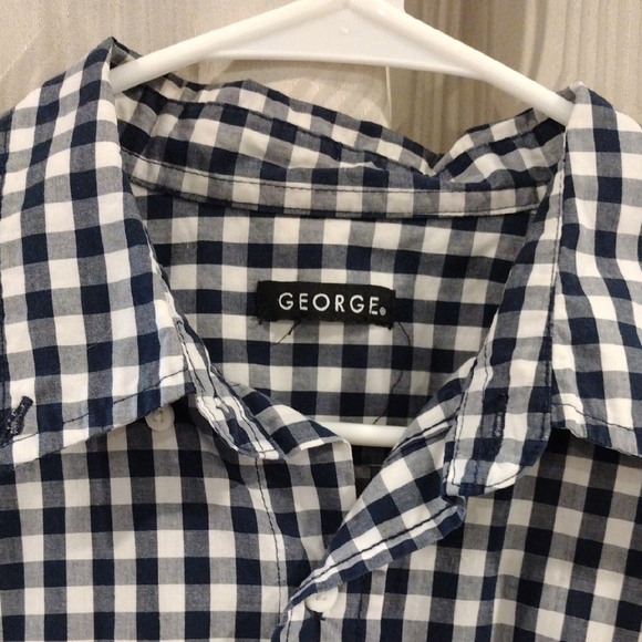 George Black and White Checkered Button Down Shirt Large - Picture 2 of 5